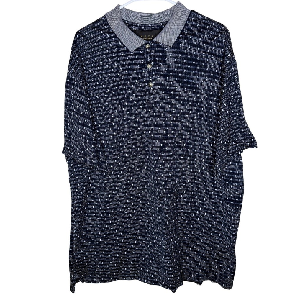 NEXT Designer Collection Mens XXL Blue Geometric Double Mercerized Cotton Polo